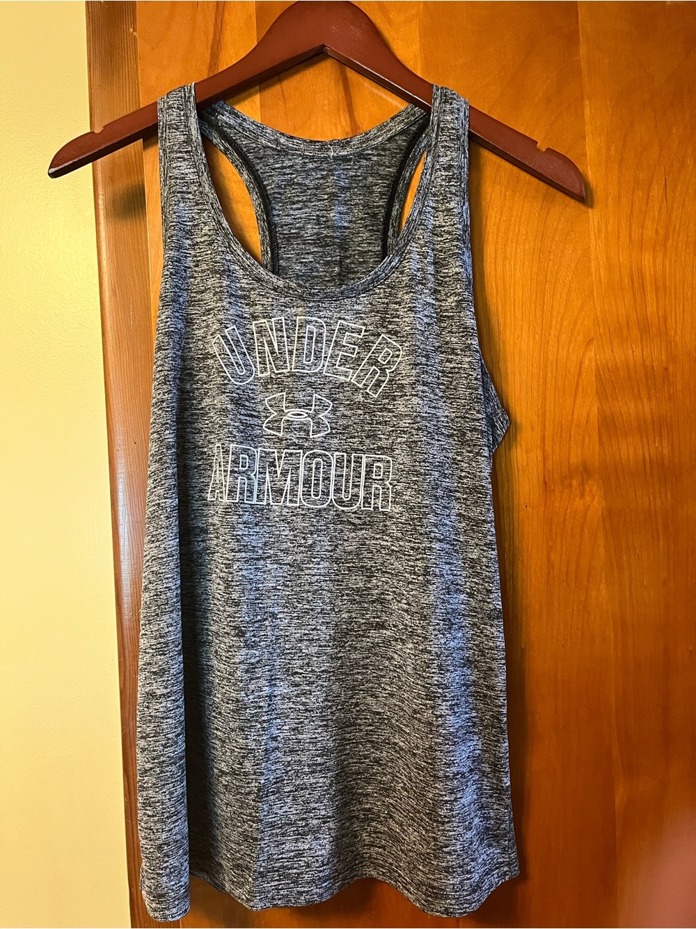 Under Armour Women's Heather Gray Racerback Tank - Logo Front